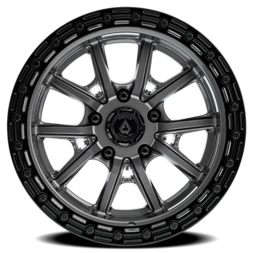17" Arena Trek 17x9 5x5 -12mm Wheel Glossy Gun Metal Center Glossy Black Lip Rim