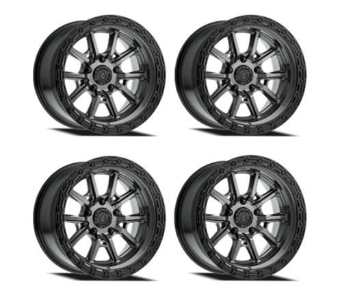 Set 4 17" Arena Trek 17x9 5x5 -12mm Glossy Gunmetal Center Glossy Black Lip Rims