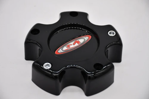 Moto Metal gloss black wheel center cap with red logo, replacement SKU 845L121B