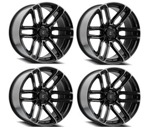 Set 4 22" Arena Supreme 22x9.5 6x135 20mm Glossy Black Brushed DDT Face Clear