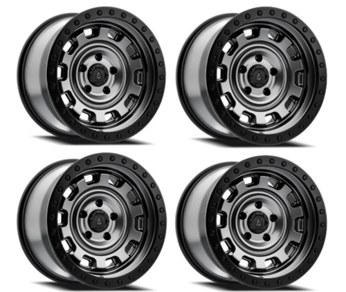 Set 4 17" Arena Gunner 17x9 6x5.5 -12mm Satin Gun Metal Center Satin Black Lip