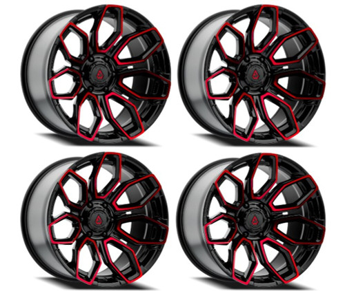 Set 4 20" Arena Cobra 20x9 6x5.5 20mm Wheel Glossy Black Machine Red Tint Rims
