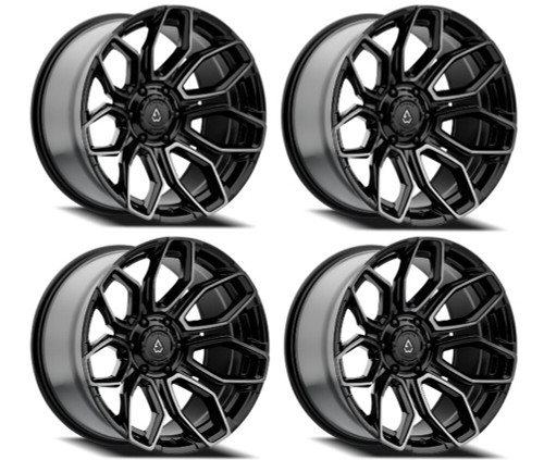 Set 4 22" Arena Cobra 22x10 6x5.5 -18mm Glossy Black Brushed DDT Face Clear Rims