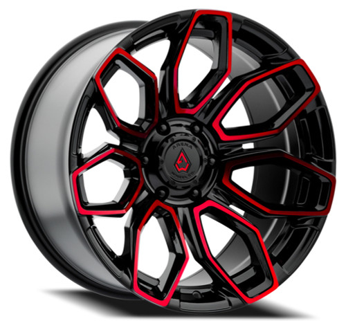 22" Arena Cobra 22x10 6x5.5 -18mm Glossy Black Machine Red Tint Wheel Lifted Rim