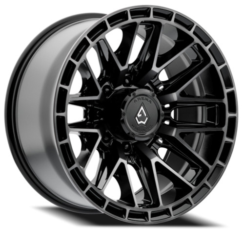 Set 4 22" Arena Battle 22x12 8x170 -44mm Glossy Black Machined DDT Face & Lip