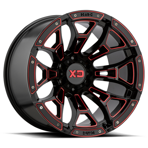 XD XD841 Boneyard 20x10 6x5.5 Gloss Black Milled Red Tint Wheel 20" -18mm