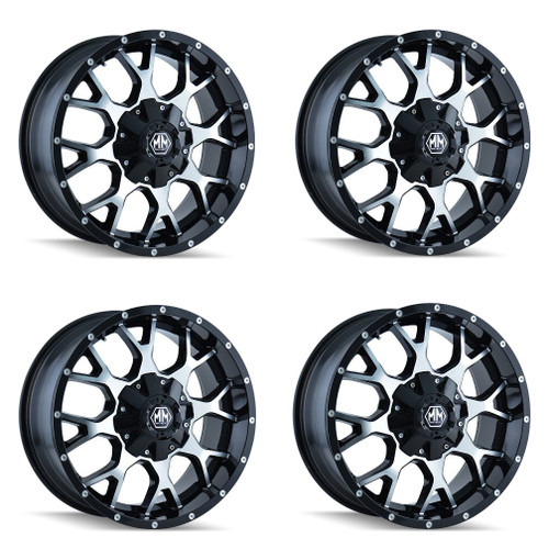 Set 4 18" Mayhem Warrior Gloss Black Machined 18x9 Wheels 8x6.5 -12mm Truck Rims