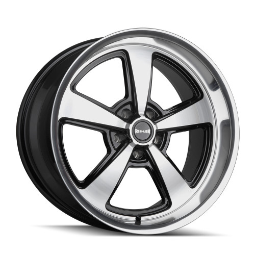 Set 4 18" Ridler 652  18x9.5 5x5 0mm Gloss Black Diamond Cut Face & Lip Wheels