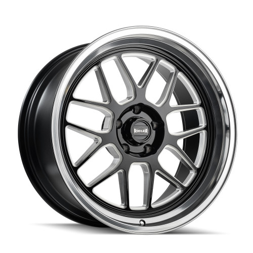 17" Ridler 611 Gloss Black Milled Diamond Cut Lip 17x8 Wheel 5x120.65 0mm Rim