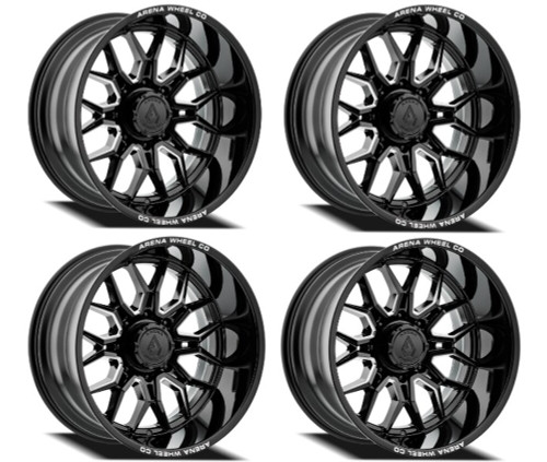 Set 4 22" Arena Violator Gloss Black And Milled 22x12 Wheels 8x170 -44mm Rims