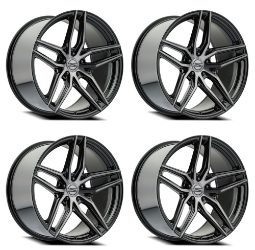 Set 4 20" Select Shadow Glossy Black Brushed DDT 20x9 Wheels 5x120 20mm Rims