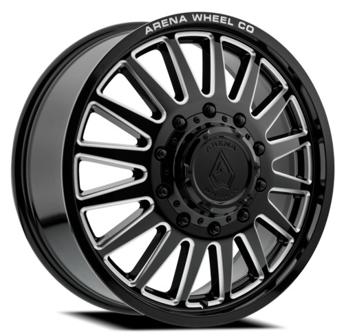 22" Arena Dually Rival Front Gloss Black Milled 22x8.25 Wheel 10x225 105mm Rim