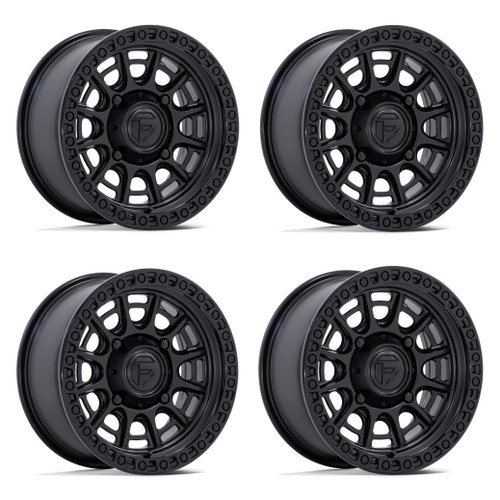 Set 4 15" Fuel UTV FV832 Cycle UTV Matte Black Gloss Black Lip 15x7 5x4.5 38mm Rims