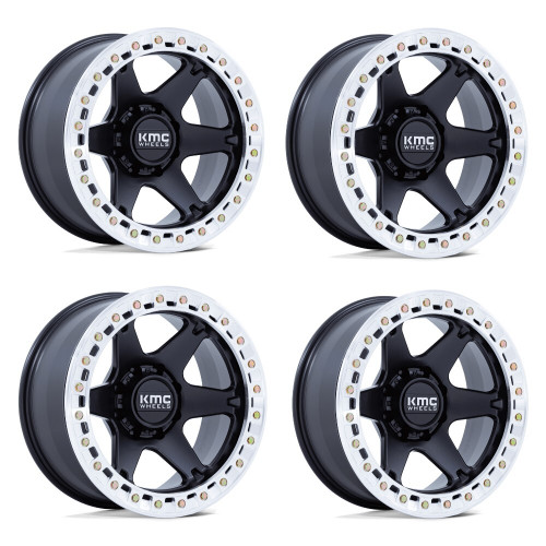 Set 4 17" KMC KM238 VI Beadlock Satin Black Machined Ring 17x9 Wheels 5x5 -12mm