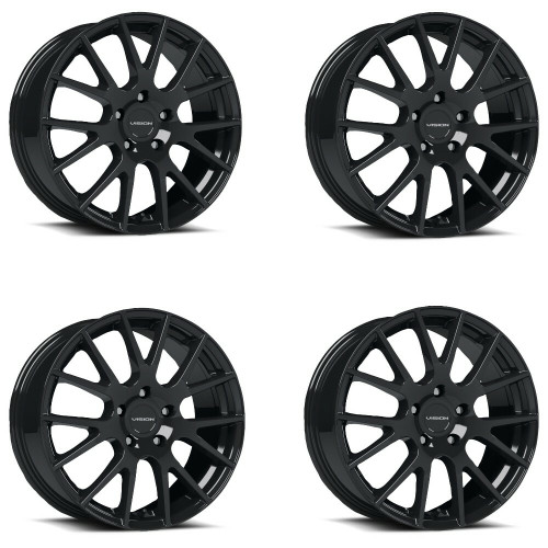 Set 4 14" Vision Street 18 Hellion Gloss Black Wheels 14x5.5 4x100 Rims 38mm