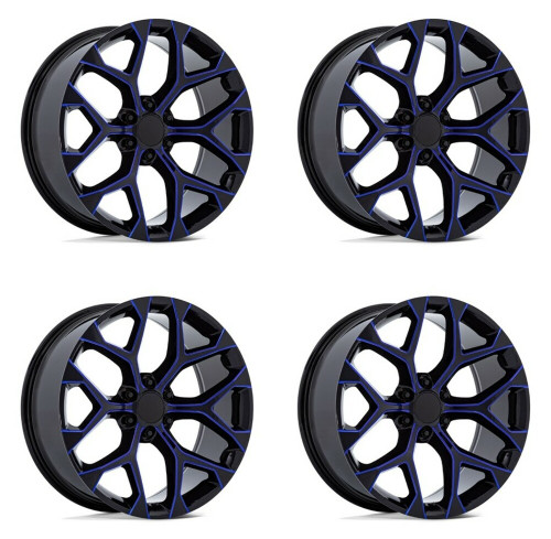 Set 4 26" Performance Replicas PR176 Black Mach Blue Milling 26x10 Wheels 6x5.5