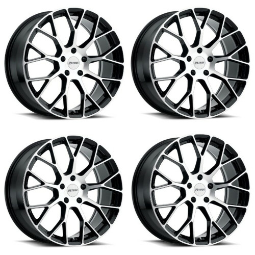 Set 4 Petrol P2B 16x7 5x100 Gloss Black W/ Machined Face Wheels 16" 40mm Rims