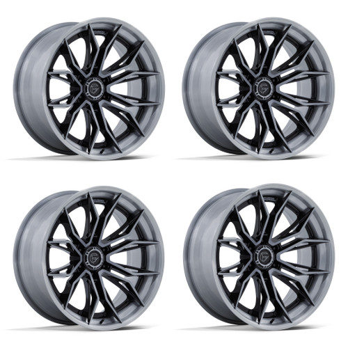 Set 4 20" Fuel FC404 Mutiny Gloss Black Brushed Dark Tint 20x9 6x5.5 1mm Wheels