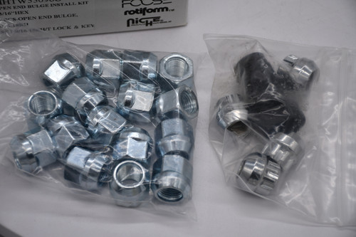 Set 20 9/16 Open End Bulge Lug Nuts with Wheel Locks 13/16" Hex 16 Lugs 4 Locks