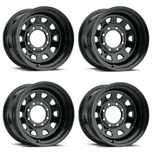Set 4 16" Vision 84 Steel D Window Gloss Black 16x7 Wheels 5x5 (5x127) 0mm Rims