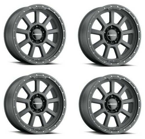 Set 4 17" Vision Off-Road 350 Ojos Satin Black Wheels 17x9 5x5.5 Truck Rims 12mm