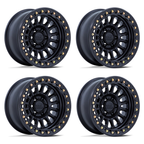 Set 4 17" KMC KM239 Impact Beadlock Matte Black 17x9 Wheels 5x5 -38mm Truck Rims
