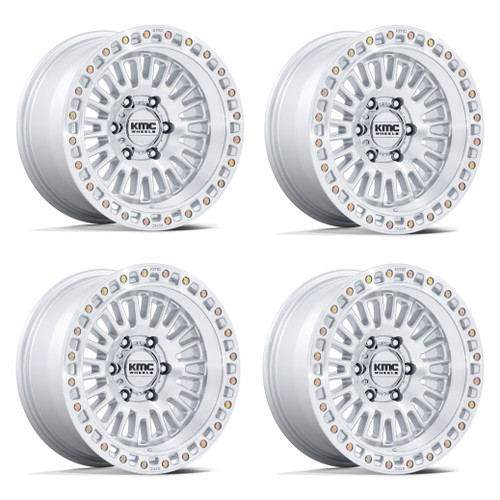 Set 4 17" KMC KM554 Aztec Gloss Silver Machined Face 17x8.5 Wheels 6x135 0mm Rim