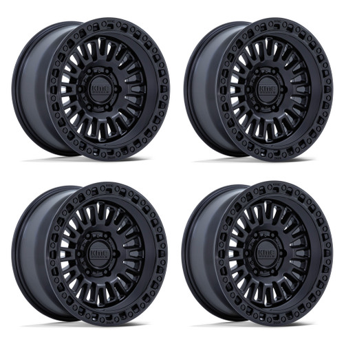 Set 4 17" KMC KM554 Aztec Matte Black Gloss Black Lip 17x8.5 6x4.5 0mm Wheels
