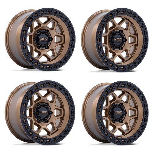 Set 4 17" KMC KM553 Torx Matte Bronze W Gloss Black Lip 17x8.5 6x5.5 0mm Wheels