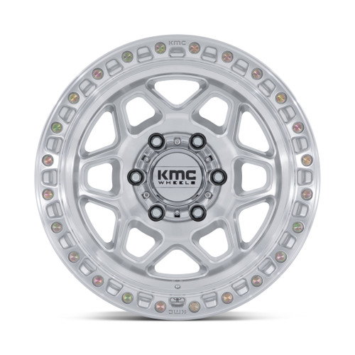 17" KMC KM553 Torx Gloss Silver Machined Face 17x9 Wheel 5x5 -12mm Truck Rim