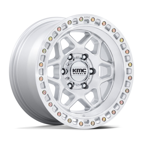 17" KMC KM553 Torx Gloss Silver Machined Face 17x8.5 Wheel 6x5.5 25mm Truck Rim