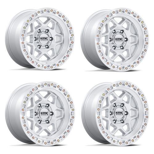 Set 4 17" KMC KM553 Torx Gloss Silver Machined Face 17x8.5 Wheels 6x135 0mm Rims