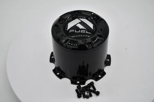 Fuel Off-Road 1003-28GBR gloss black rear dually wheel center cap with black rivets for compatible Fuel Blitz wheels.