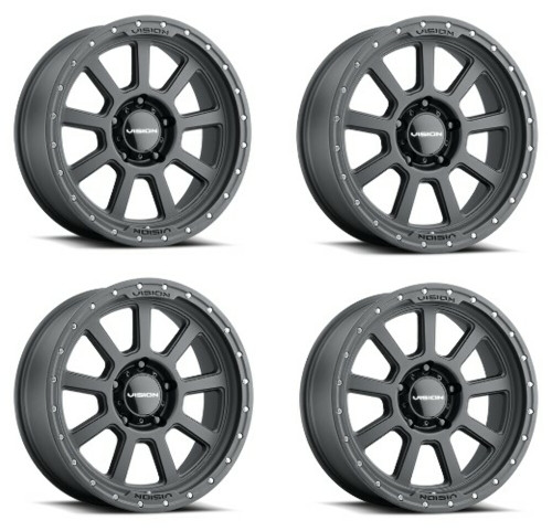Set 4 17" Vision 350 Ojos Beadlock Satin Black 17x9 Wheels 5x5.5 (5x139.7) -40mm Rims