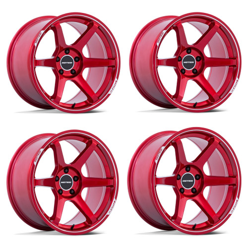 Set 4 18" Motegi MR160 Battle VI Cherry Red Metallic Mch Lip 18x9.5 5x100 38mm