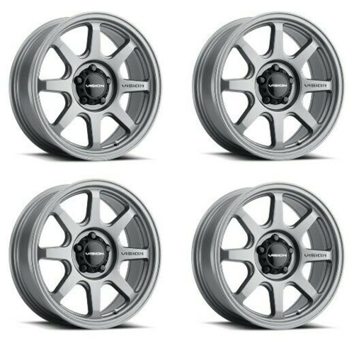 Set 4 16" Vision Off-Road 351 Flow Satin Grey Wheels 16x8 5x5 Truck Rims 0mm