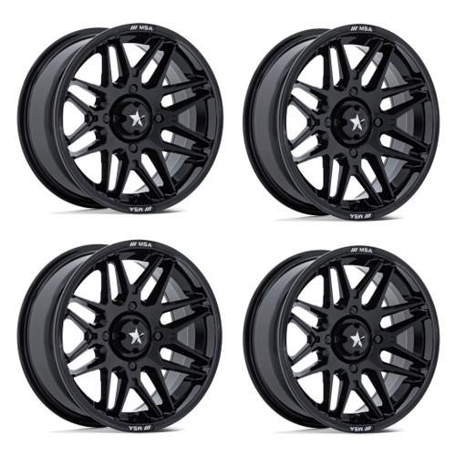 Set 4 14" MSA Offroad Wheelss M52 Radar UTV Gloss Black 14x7 Wheels 4x110 10mm