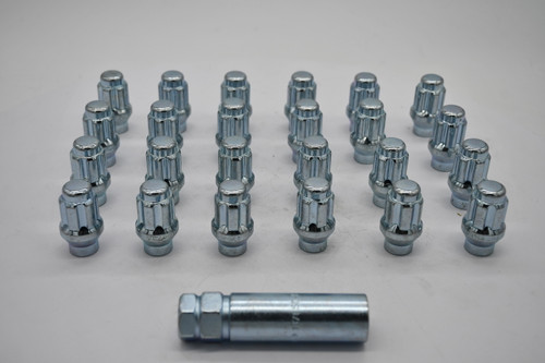 Set 24 ET Spline Lug Nut Kit Zinc 12mm x 1.5 1.4" Tall M12x1.5 Extended Thread