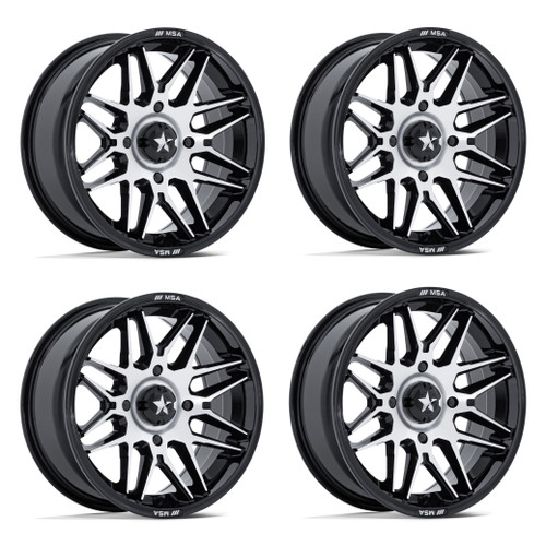 Set 4 14" MSA Offroad Wheels M52 Radar UTV Black Machined Face 14x7 4x137 10mm