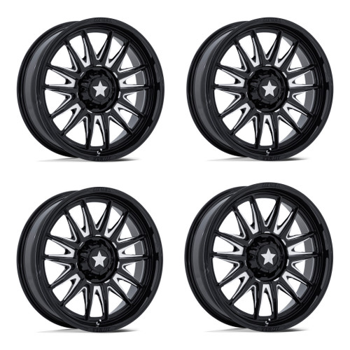 Set 4 20" MSA Offroad Wheels M55 Commander UTV Black Milled 20x7 5x4.5 0mm Rims