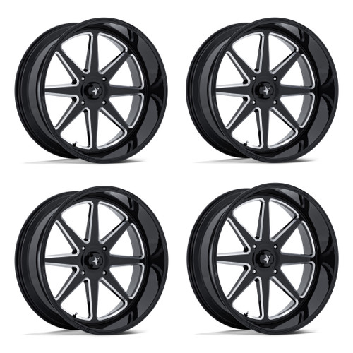 Set 4 20" MSA Offroad Wheels M54 Spark UTV Gloss Black Milled 20x7 4x137 0mm Rim