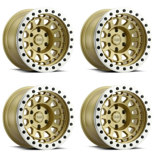 Set 4 Black Rhino PRimsm Beadlock 17x8.5 6x5.5 Gold Machined Ring Wheels 17" 0mm