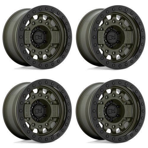 Set 4 17" Black Rhino Avenger Beadlock 17x8.5 6x5.5 Green Black Wheels -30mm Rim