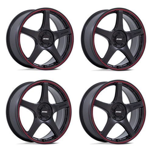 Set 4 17" Petrol PE003 P2E Matte Black Red Lip 17x8 Wheels 5x4.25 5x4.5 40mm Rim