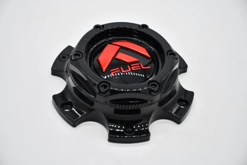 Fuel Off-Road Ignite and Hurricane wheel center cap, gloss black with red Fuel logo, SKU 1004-37GBQ, 5.5-inch size.