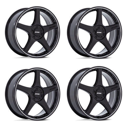 Set 4 17" Petrol PE003 P2E Gloss Black Machined Lip 17x8 Wheels 5x110 5x115 40mm