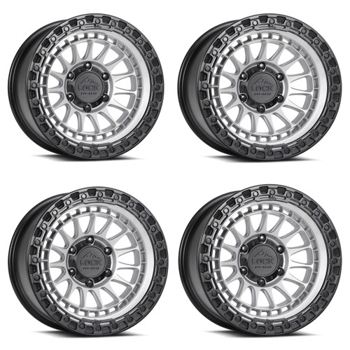 Set 4 17" Lock Offroad Mojave Matte Silver Matte Black Ring 17x9 6x135 0mm Rims