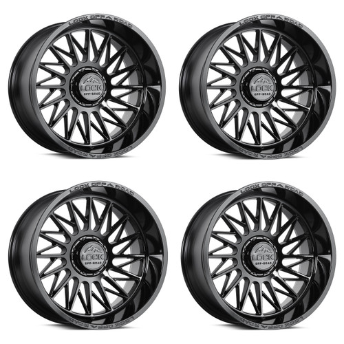 Set 4 20" Lock Extreme Assault Gloss Black 20x9 8x170 1mm Offroad Truck Wheel