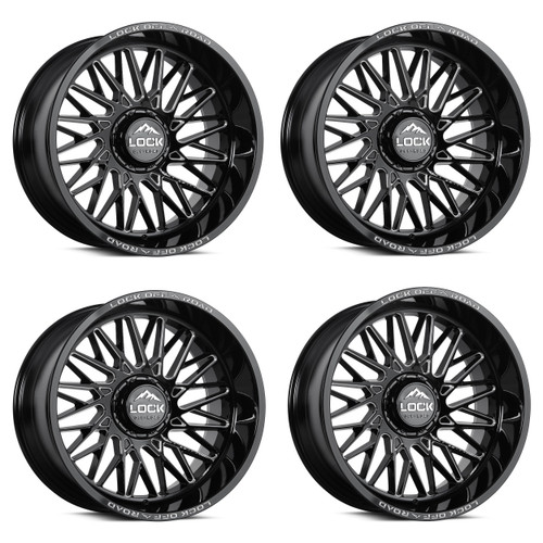 Set 4 20" Lock Extreme Bandit Gloss Black Milled 20x9 Wheels 6x135 6x5.5 1mm Rim