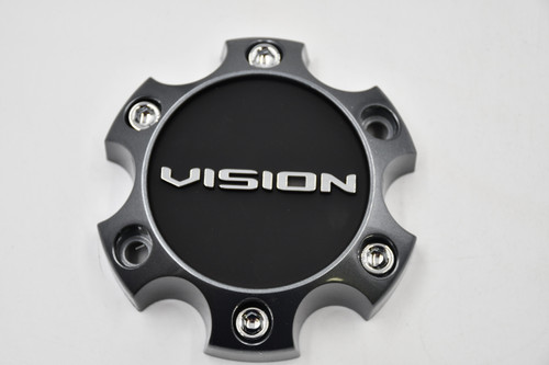 Vision Gun Metal/ Flat Black/Chrome Wheel Center Cap Hub Cap C476GM-6V 5" Vision Bolt On 6 Lug